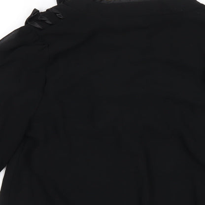 Quiz Womens Black Polyester Basic Blouse Size 8 V-Neck