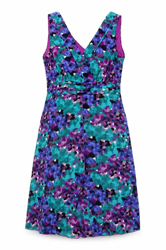 Debenhams Womens Multicoloured Geometric Polyester A-Line Size 14 V-Neck Zip