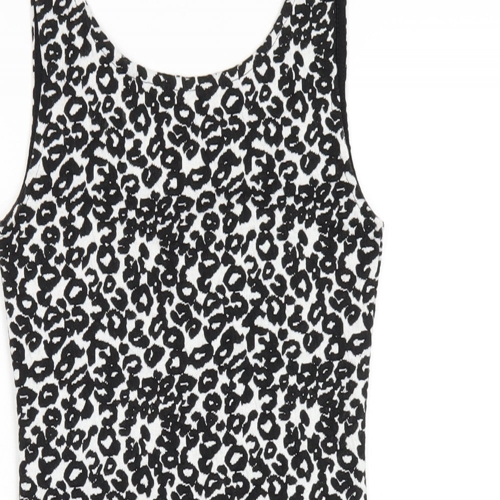 H&M Womens Black Geometric Polyester Bodycon Size 4 Scoop Neck Pullover