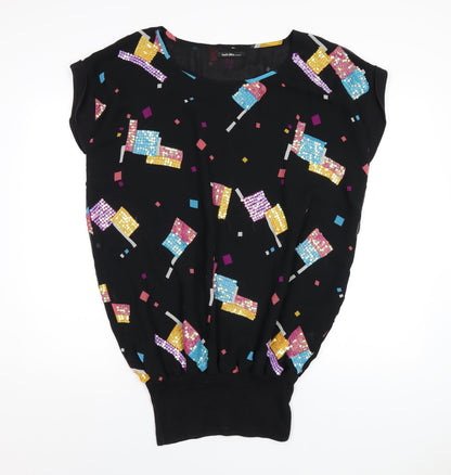 Evans Womens Black Geometric Polyester Basic T-Shirt Size 16 Round Neck