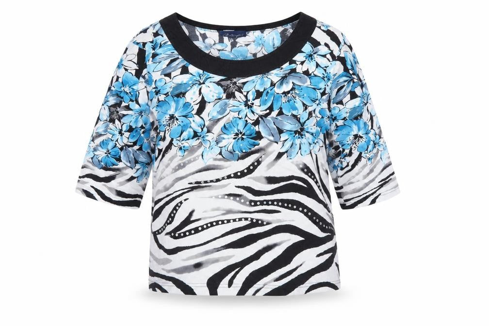 Artscapes Womens Multicoloured Geometric Cotton Basic T-Shirt Size XL Scoop Neck