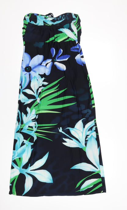 Back view of Kaleidoscope women’s blue floral polyester a-line, size UK 10, square neck pullover