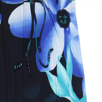 Close-up detail of Kaleidoscope women’s blue floral polyester a-line, size UK 10, square neck pullover