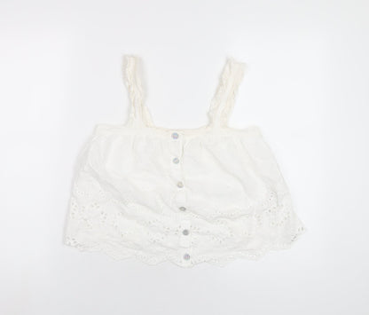 River Island Womens White Cotton Basic Tank Size 8 Square Neck