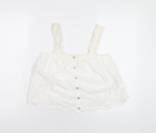 River Island Womens White Cotton Basic Tank Size 8 Square Neck