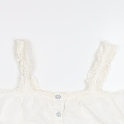River Island Womens White Cotton Basic Tank Size 8 Square Neck