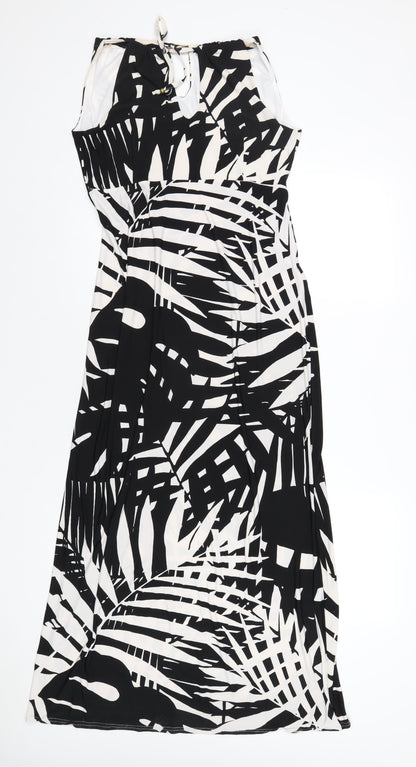 Back view of Kaleidoscope women’s black geometric polyester a-line, size UK 12, round neck pullover