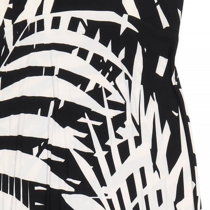 Close-up detail of Kaleidoscope women’s black geometric polyester a-line, size UK 12, round neck pullover