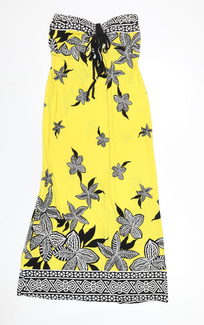 Additional front view of Kaleidoscope women’s yellow geometric polyester a-line, size UK 12, square neck pullover