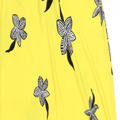Brand and care label for Kaleidoscope women’s yellow geometric polyester a-line, size UK 12, square neck pullover