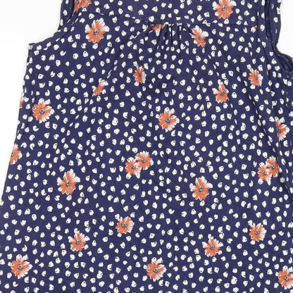 Next Womens Blue Geometric Cotton A-Line Size 8 V-Neck Pullover