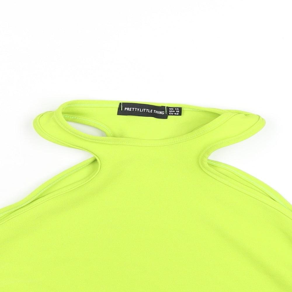 PRETTYLITTLETHING Womens Green Polyester Cropped Tank Size 14 Round Neck