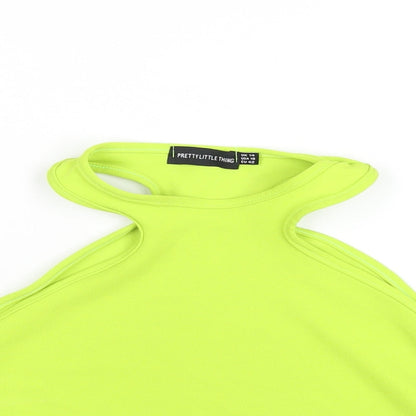PRETTYLITTLETHING Womens Green Polyester Cropped Tank Size 14 Round Neck