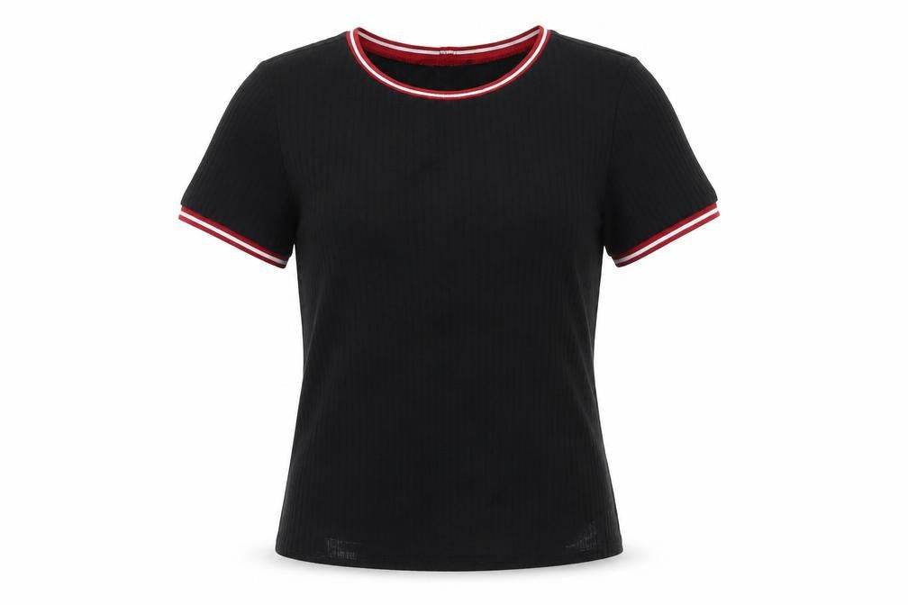 FOREVER 21 Womens Black Polyester Basic T-Shirt Size L Round Neck