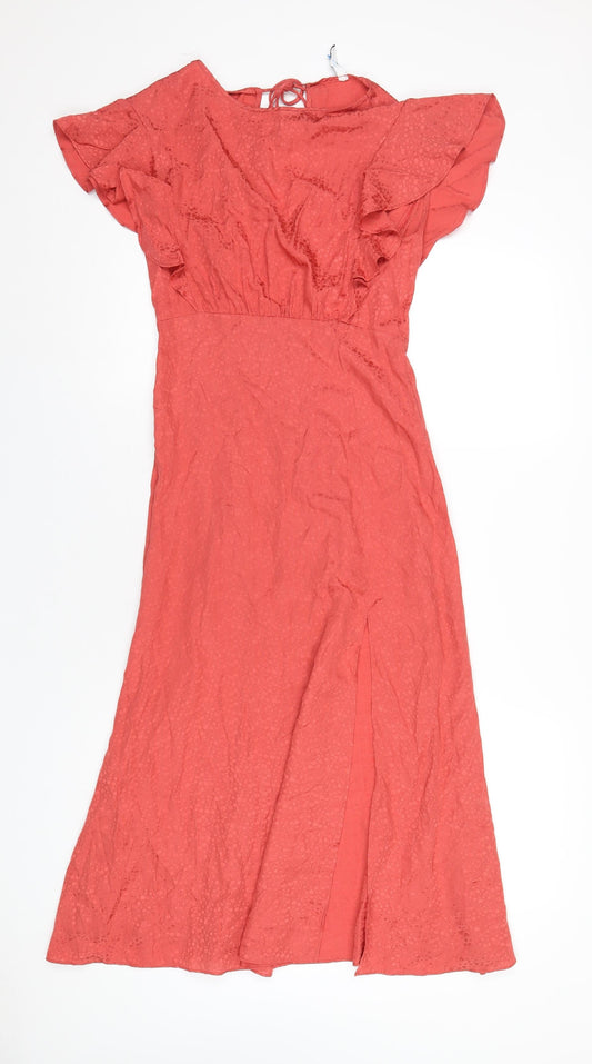 Mango Womens Orange Viscose A-Line Size XS Round Neck Zip