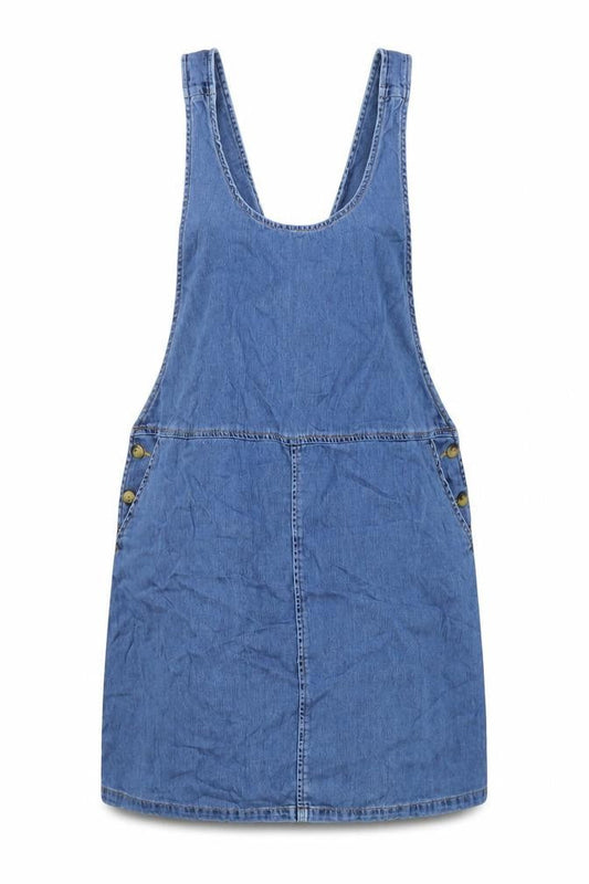 ASOS Womens Blue Cotton Pinafore/Dungaree Dress Size 10 Scoop Neck Button