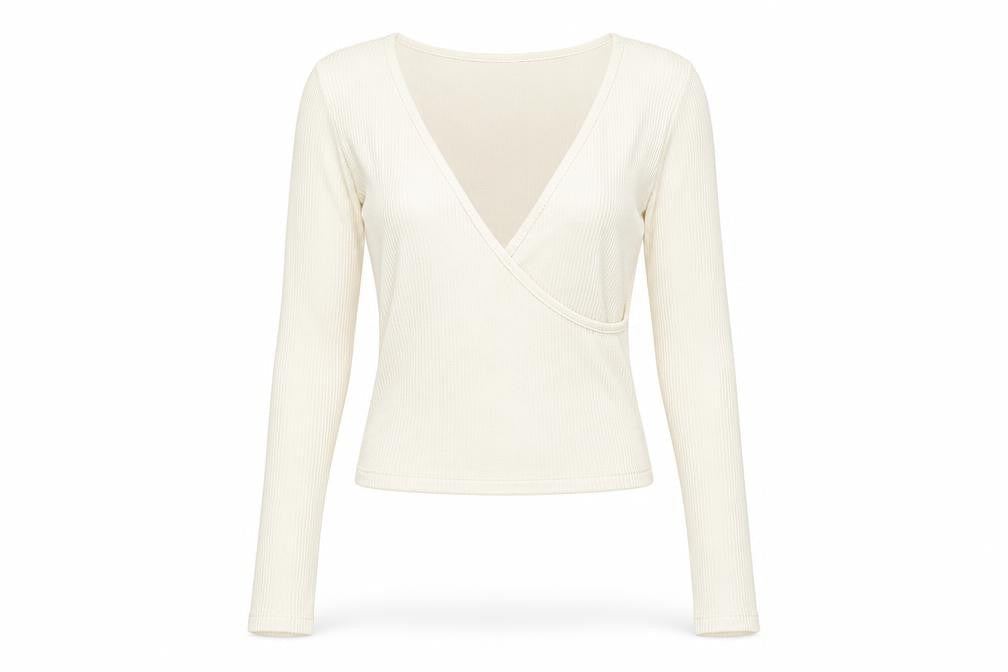 Cooperative Womens Ivory Polyester Basic T-Shirt Size S V-Neck