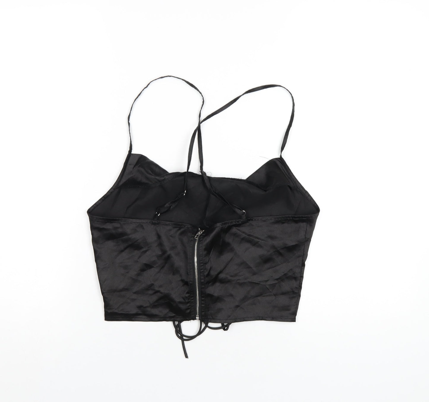 PRETTYLITTLETHING Womens Black Polyester Camisole T-Shirt Size 12 Cowl Neck
