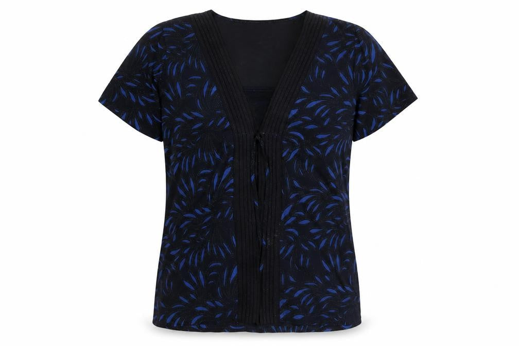 Bonmarché Womens Blue Geometric Polyester Basic T-Shirt Size 14 Scoop Neck