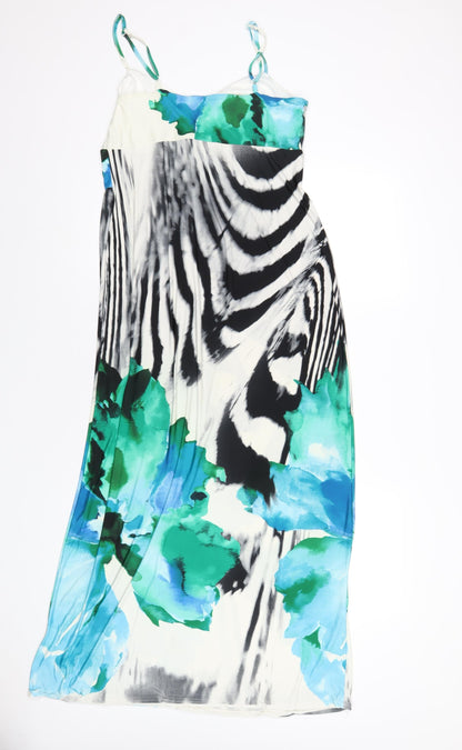 Back view of Kaleidoscope women’s multicoloured geometric polyester a-line, size UK 10, sweetheart pullover