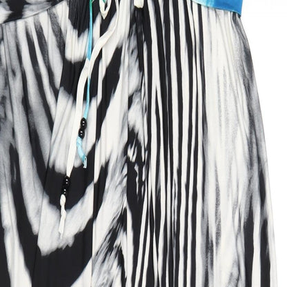 Close-up detail of Kaleidoscope women’s multicoloured geometric polyester a-line, size UK 10, sweetheart pullover
