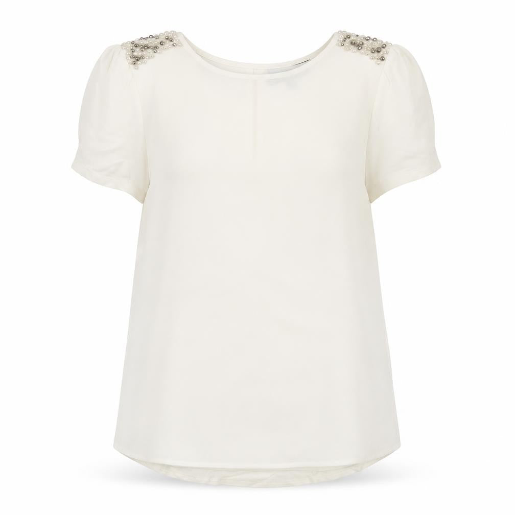 Warehouse Womens Ivory Viscose Basic T-Shirt Size 12 Round Neck