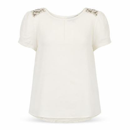Warehouse Womens Ivory Viscose Basic T-Shirt Size 12 Round Neck