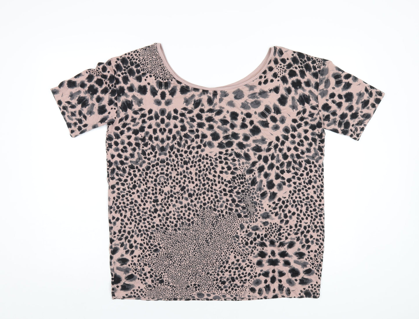NEXT Womens Pink Geometric Viscose Basic T-Shirt Size 8 Boat Neck