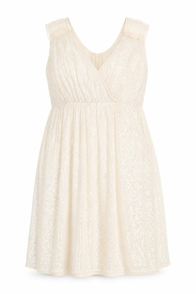 French Connection Womens Ivory Polyester A-Line Size 14 V-Neck Zip - Sequin