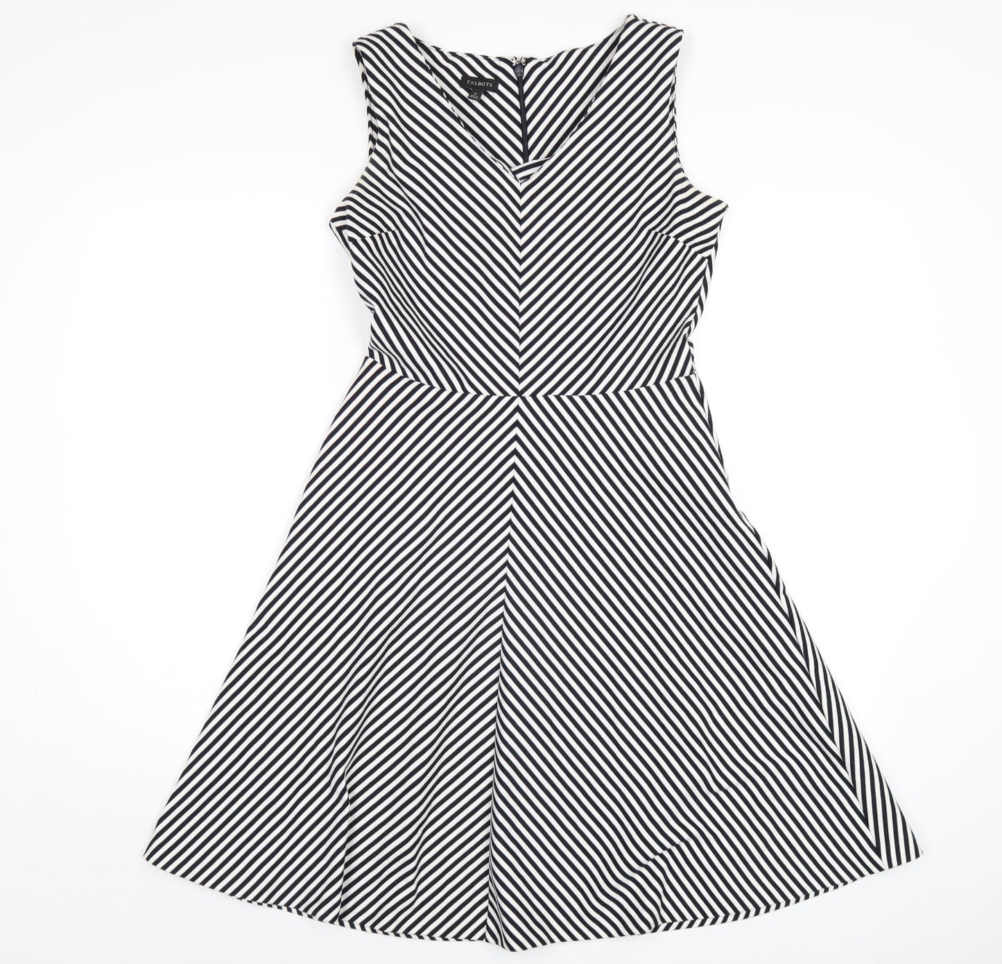 Talbots Womens Black Striped Polyester A-Line Size S V-Neck Zip