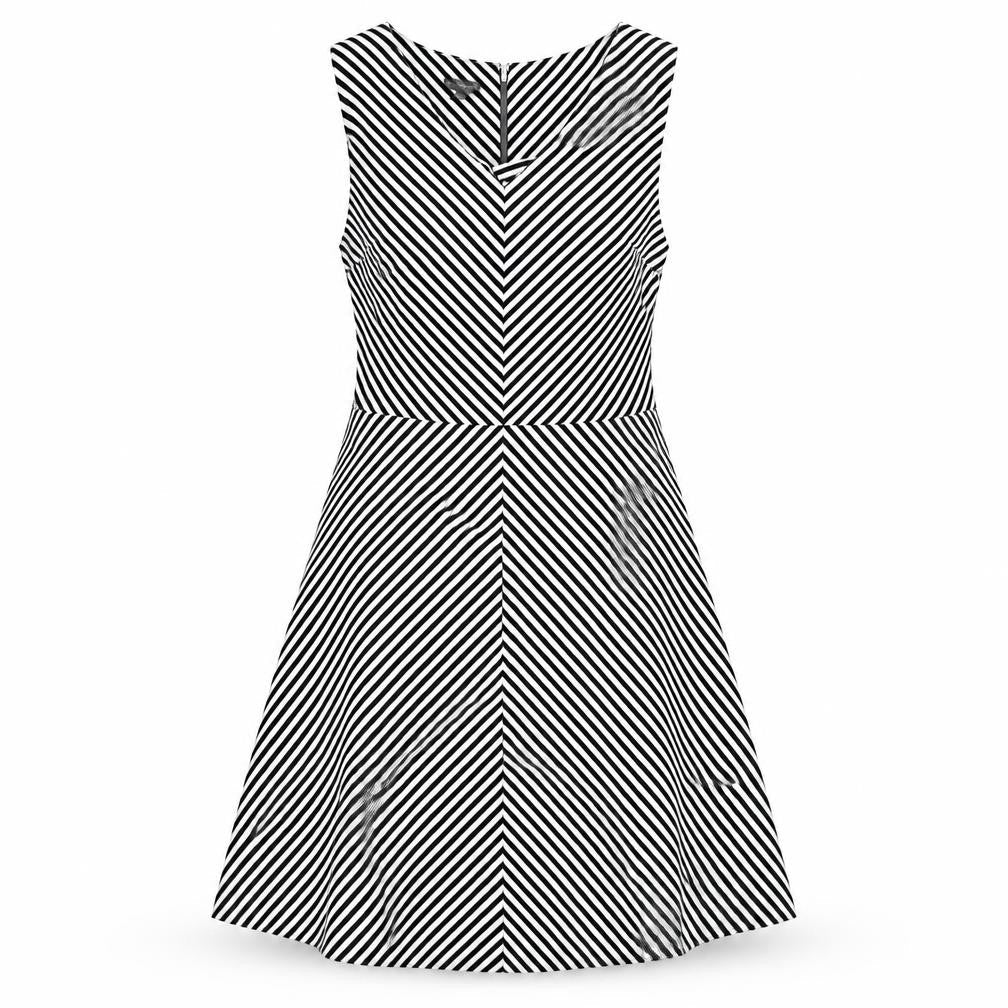 Talbots Womens Black Striped Polyester A-Line Size S V-Neck Zip
