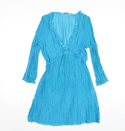 Next Womens Blue Polyester A-Line Size 12 V-Neck Pullover
