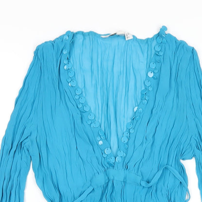 Next Womens Blue Polyester A-Line Size 12 V-Neck Pullover