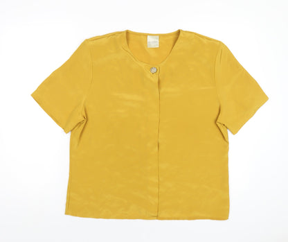 Classics Womens Yellow Polyester Basic T-Shirt Size 14 Round Neck