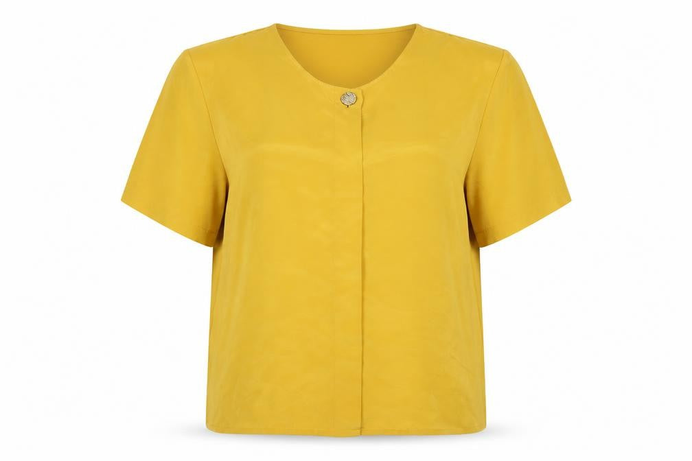 Classic Womens Yellow Polyester Basic T-Shirt Size 14 Round Neck