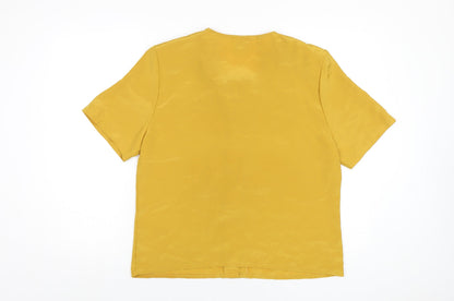 Classics Womens Yellow Polyester Basic T-Shirt Size 14 Round Neck