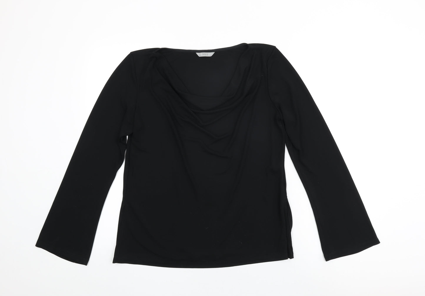 Marks and Spencer Womens Black Polyester Basic T-Shirt Size 14 Cowl Neck