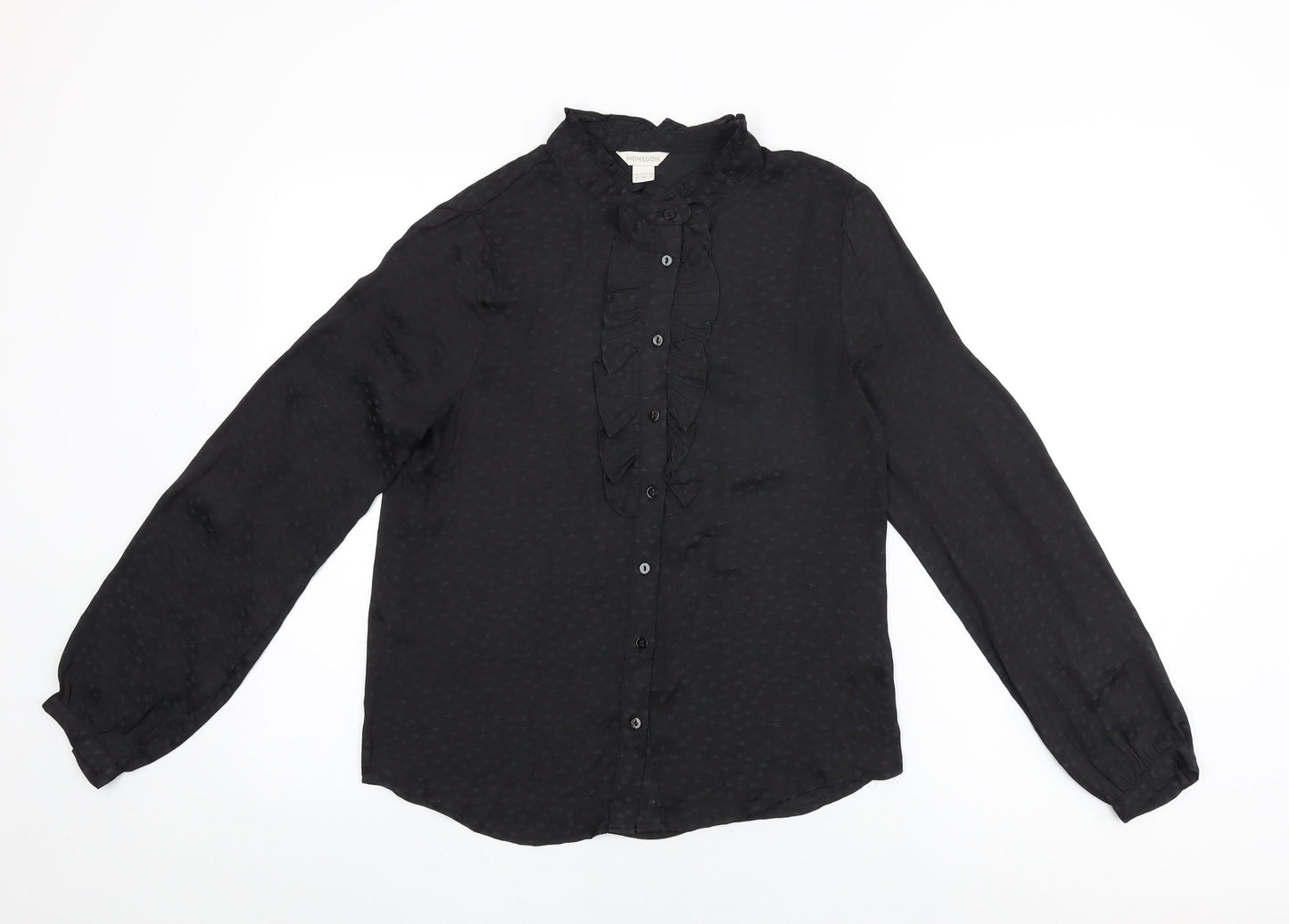 Monsoon Womens Black Geometric Polyester Basic Button-Up Size 8 Round Neck - Star Print