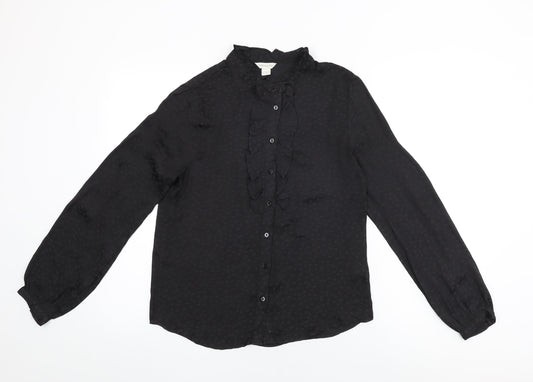 Monsoon Womens Black Geometric Polyester Basic Button-Up Size 8 Round Neck - Star Print