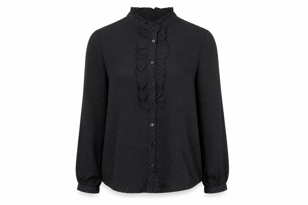 Monsoon Womens Black Geometric Polyester Basic Button-Up Size 8 Round Neck - Star Print