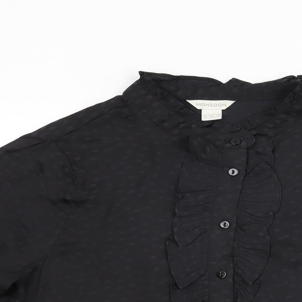 Monsoon Womens Black Geometric Polyester Basic Button-Up Size 8 Round Neck - Star Print