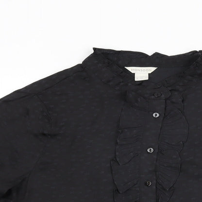 Monsoon Womens Black Geometric Polyester Basic Button-Up Size 8 Round Neck - Star Print