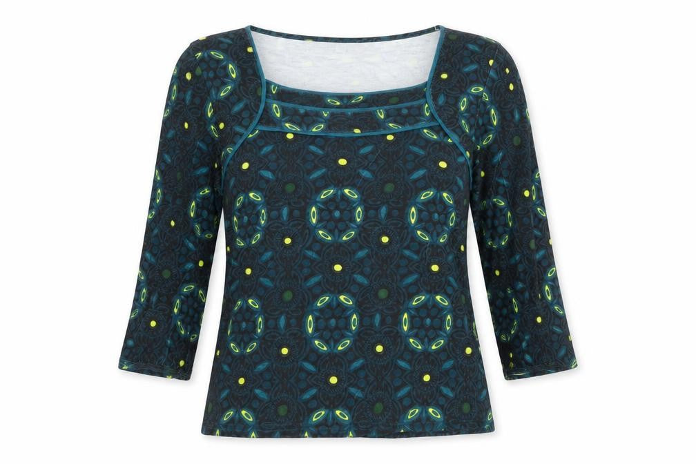Klass Womens Blue Floral Viscose Basic T-Shirt Size S Square Neck