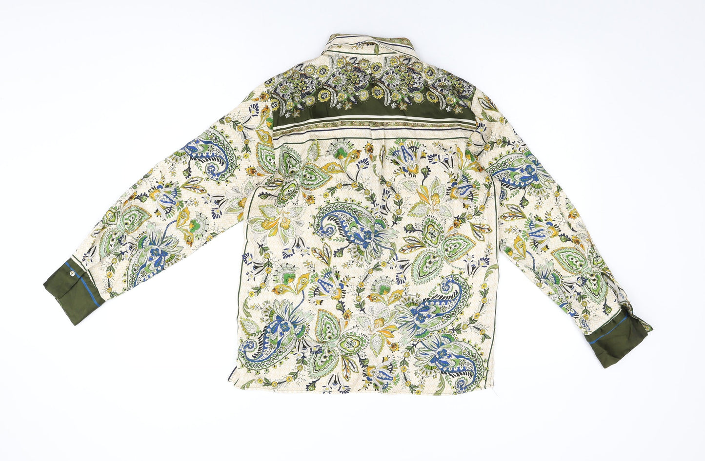 Zara Womens Ivory Floral Polyester Basic Button-Up Size XS Collared