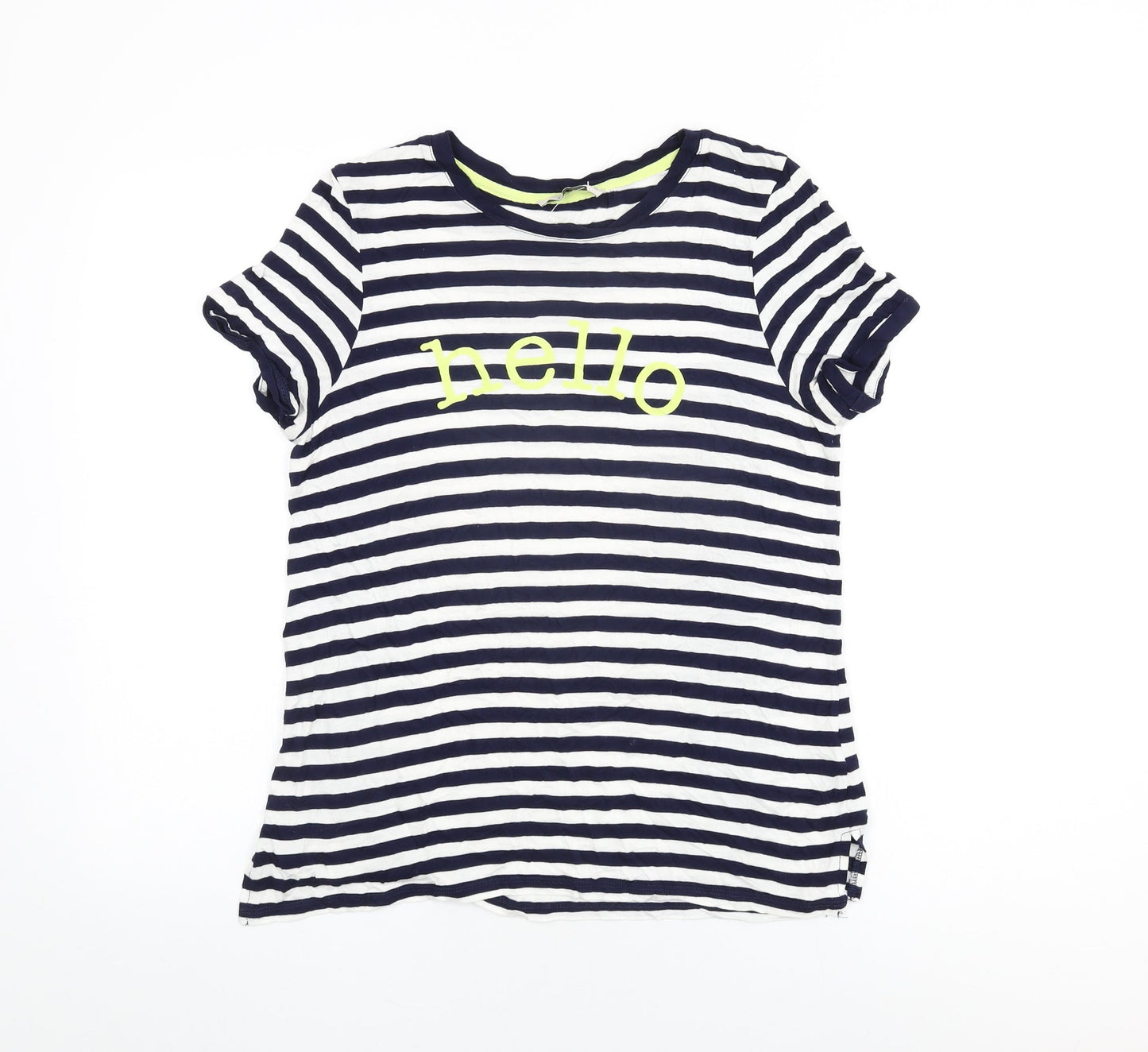 Oasis Womens White Striped Viscose Basic T-Shirt Size M Round Neck - Hello