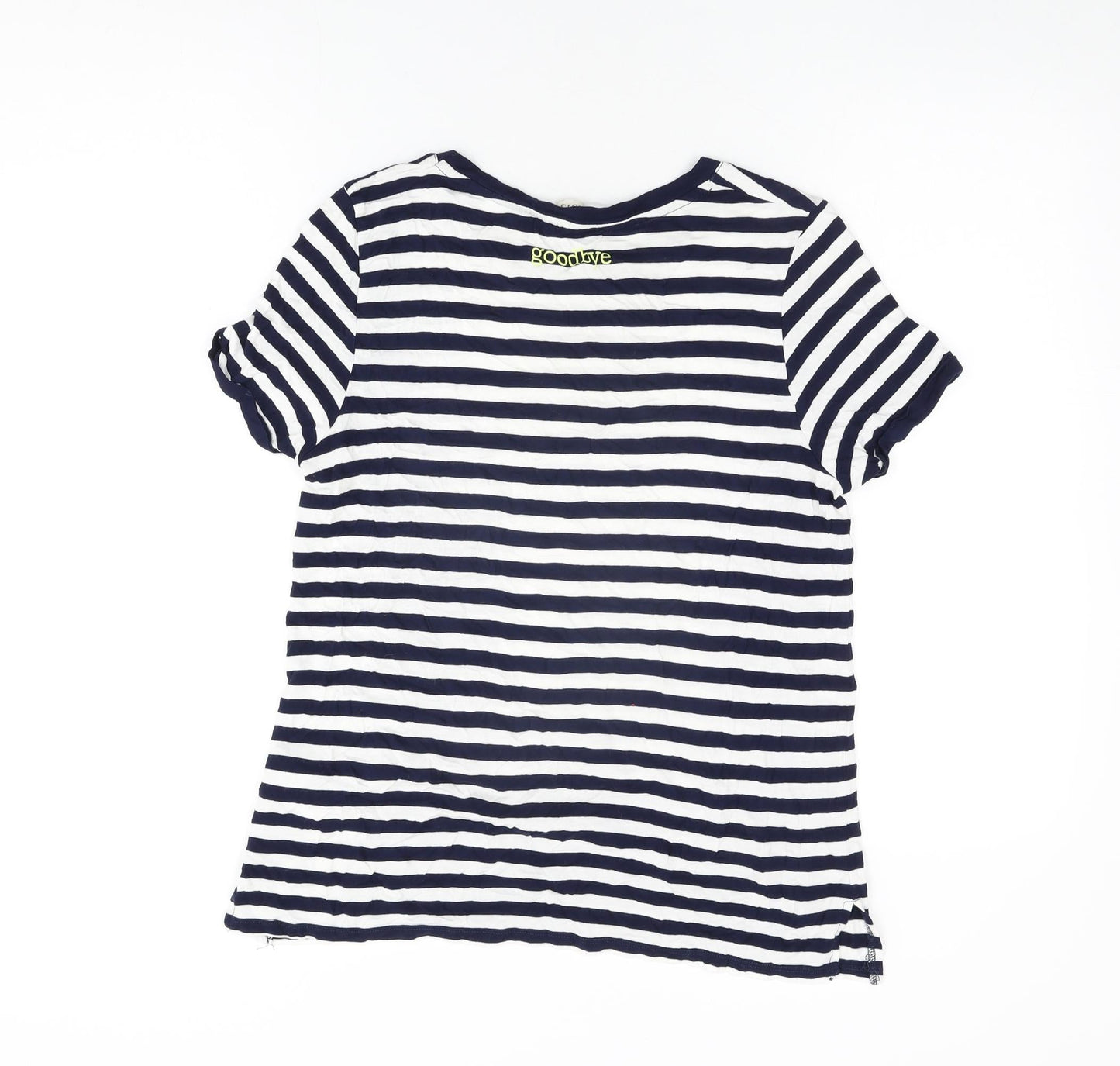 Oasis Womens White Striped Viscose Basic T-Shirt Size M Round Neck - Hello