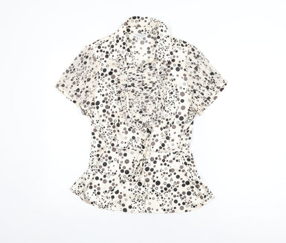 Debenhams Womens Ivory Polka Dot Polyester Basic Button-Up Size 14 Collared