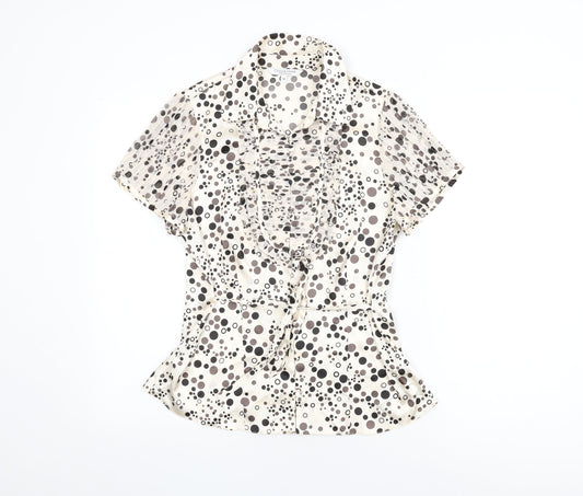 Debenhams Womens Ivory Polka Dot Polyester Basic Button-Up Size 14 Collared