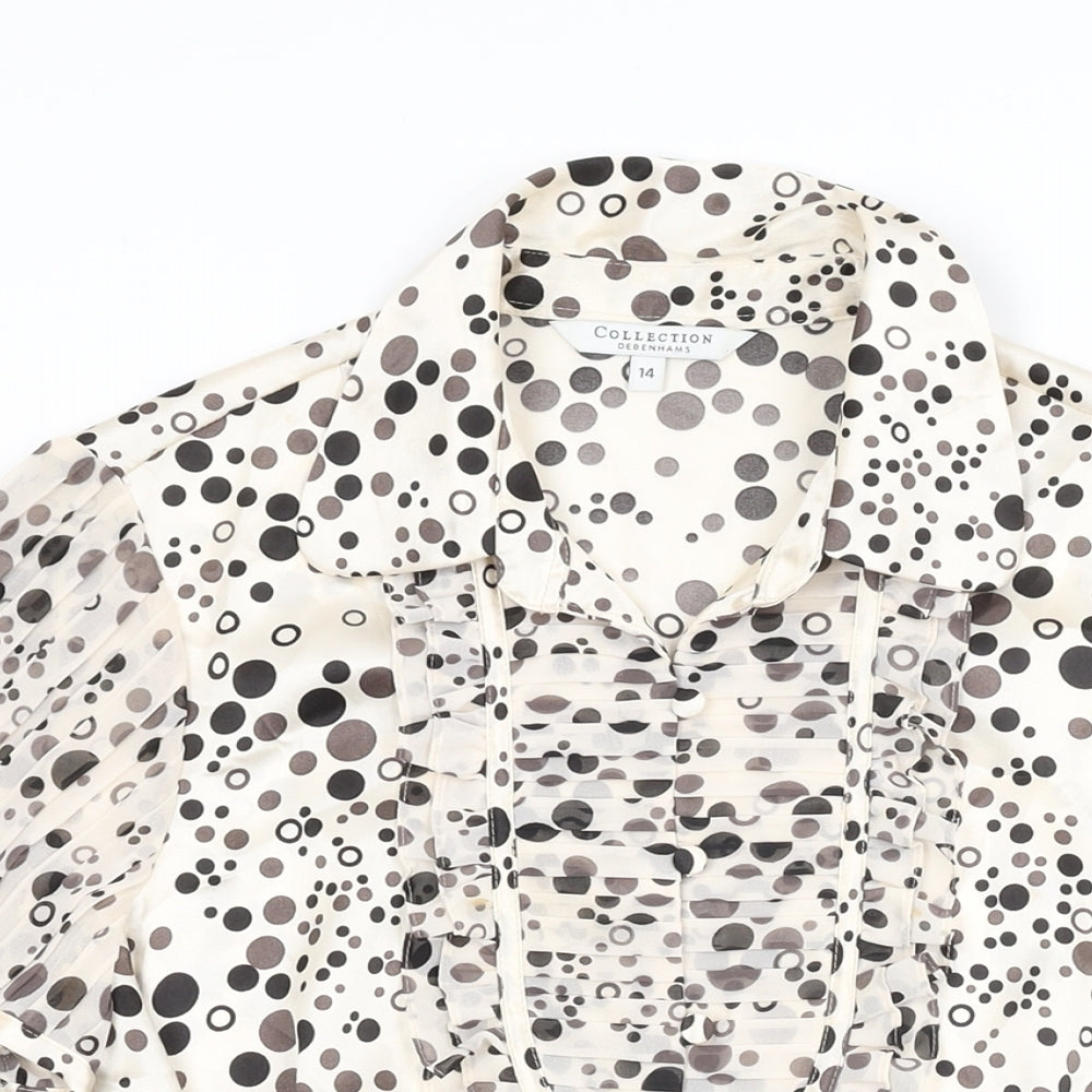 Debenhams Womens Ivory Polka Dot Polyester Basic Button-Up Size 14 Collared