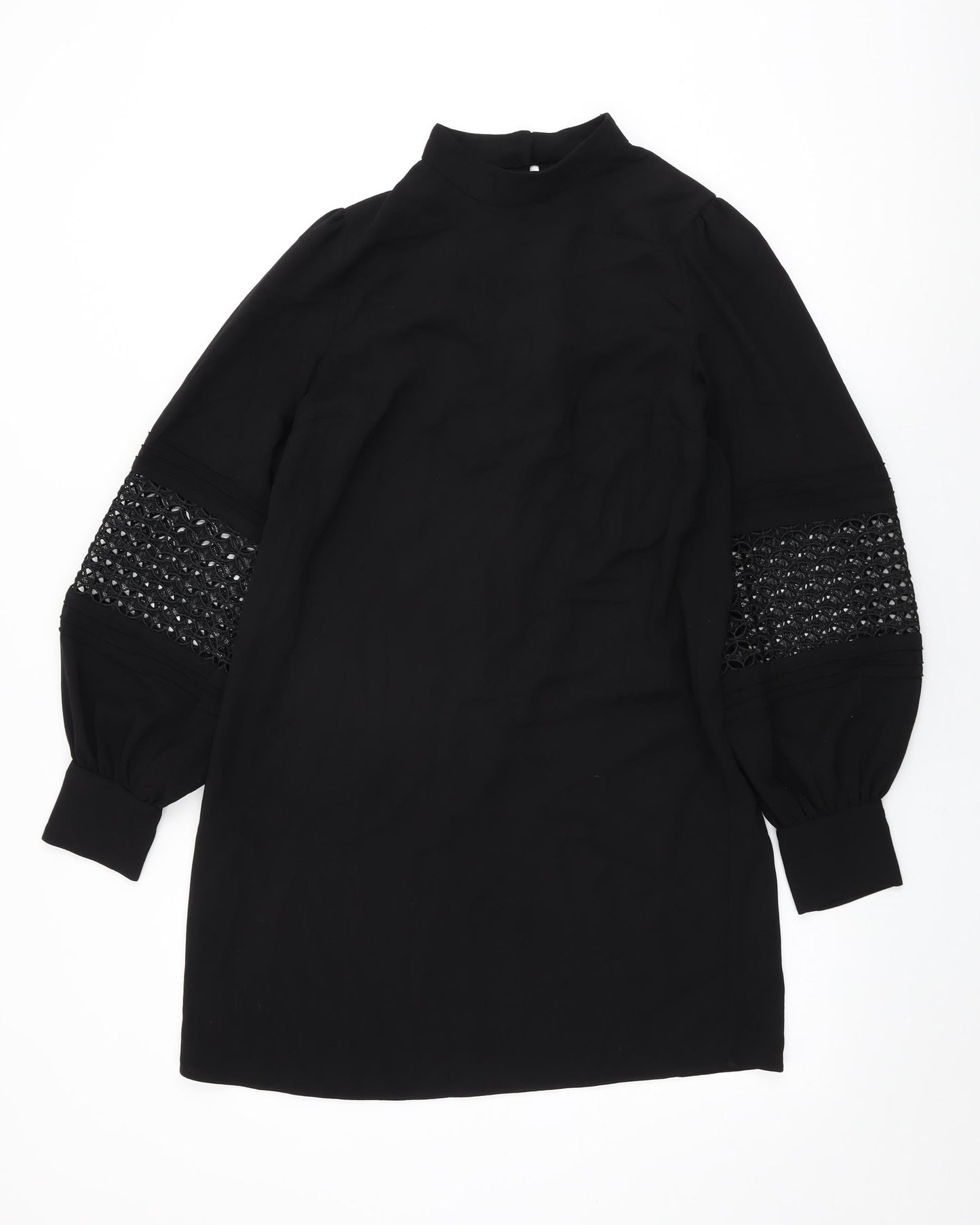 River Island Womens Black Polyester Shift Size 10 High Neck Button
